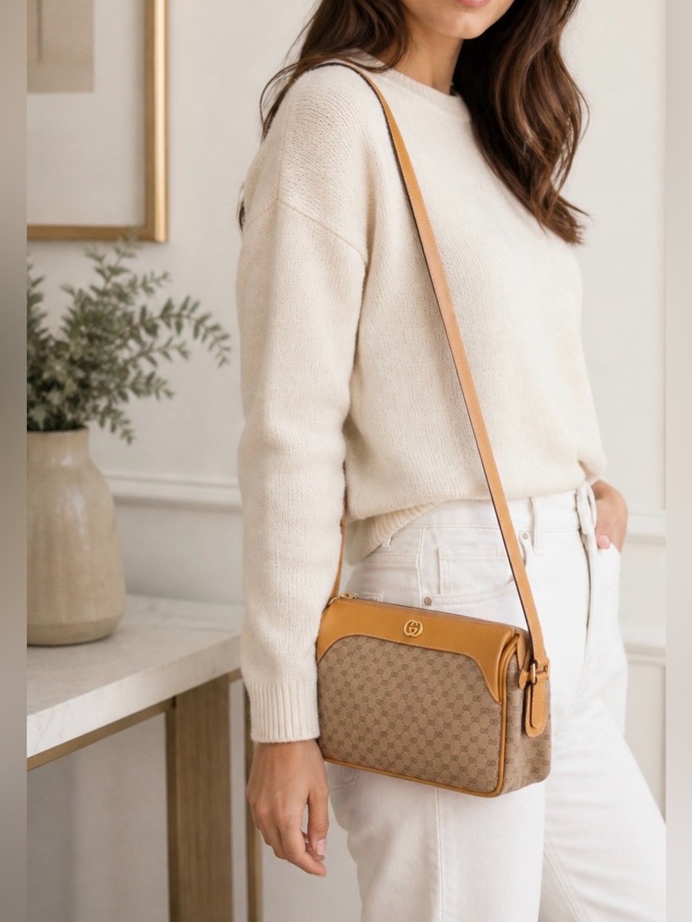 Gucci Brown/Tan Micro GG Canvas and Leather Crossbody Bag